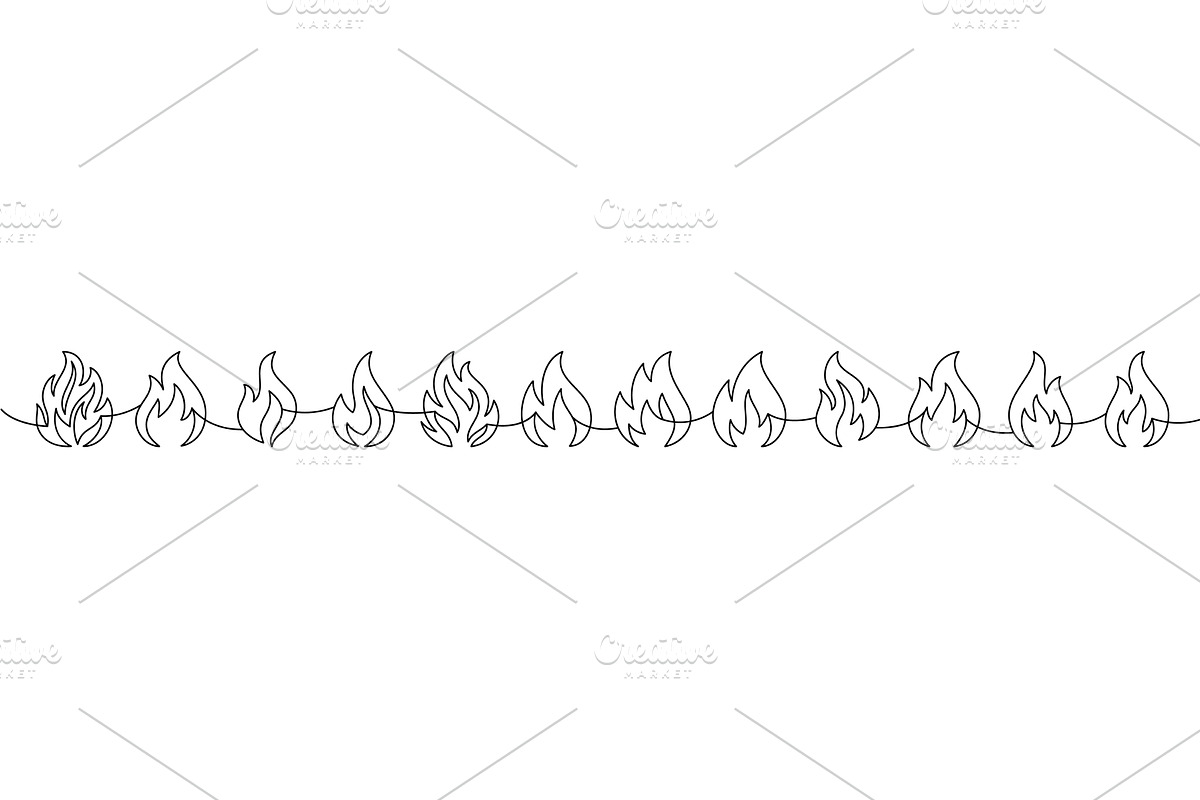 Fire line art border with flame, an Object Illustration by GraphiShop