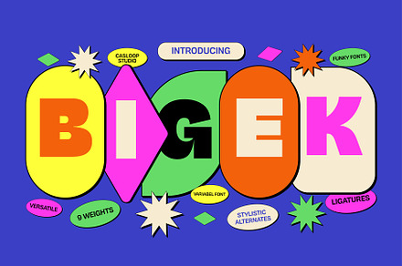 Bigek - Chunky Pop Groovy 9 Fonts, a Sans Serif Font by Casloop Studio
