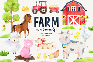 Watercolor farm animal clipart