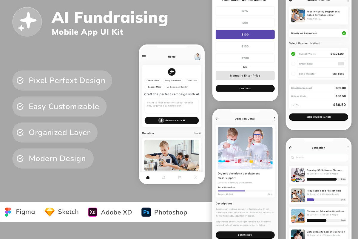 AI Fundraising Mobile App UI Kit, an UI Kit Template by Betush