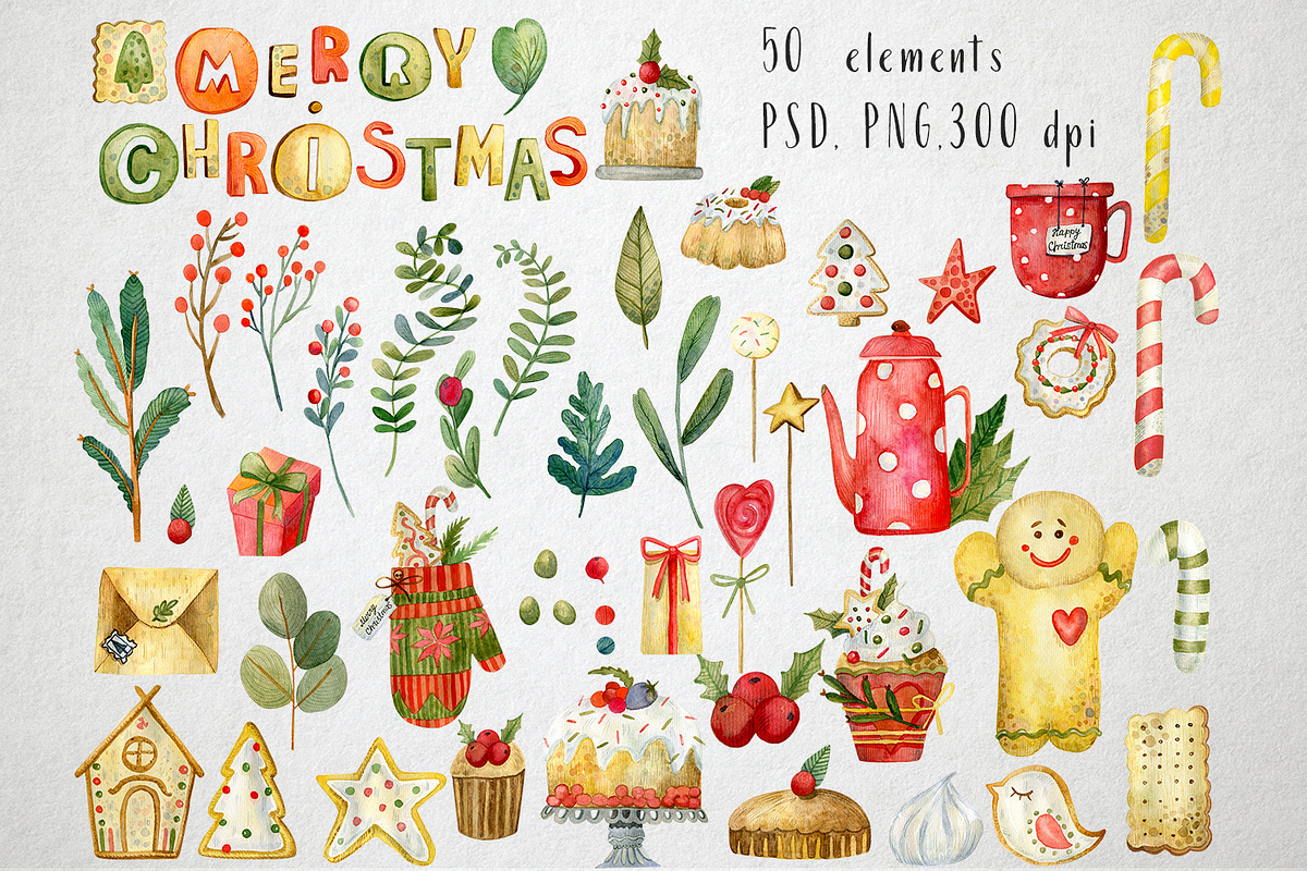 Sweet Christmas watercolor set, a Food Illustration by annasokol_ (Photo 3 of 14)