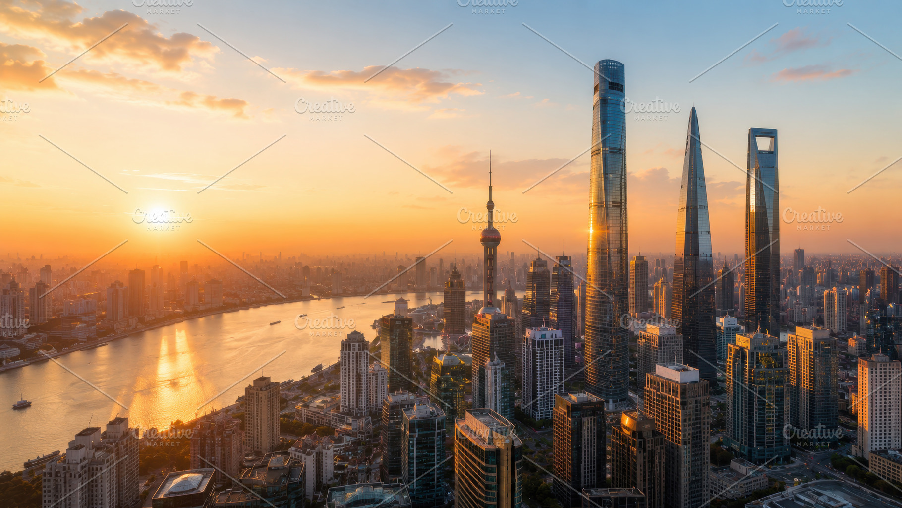 Shanghai skyline at sunset, a Photo by Beautiful things