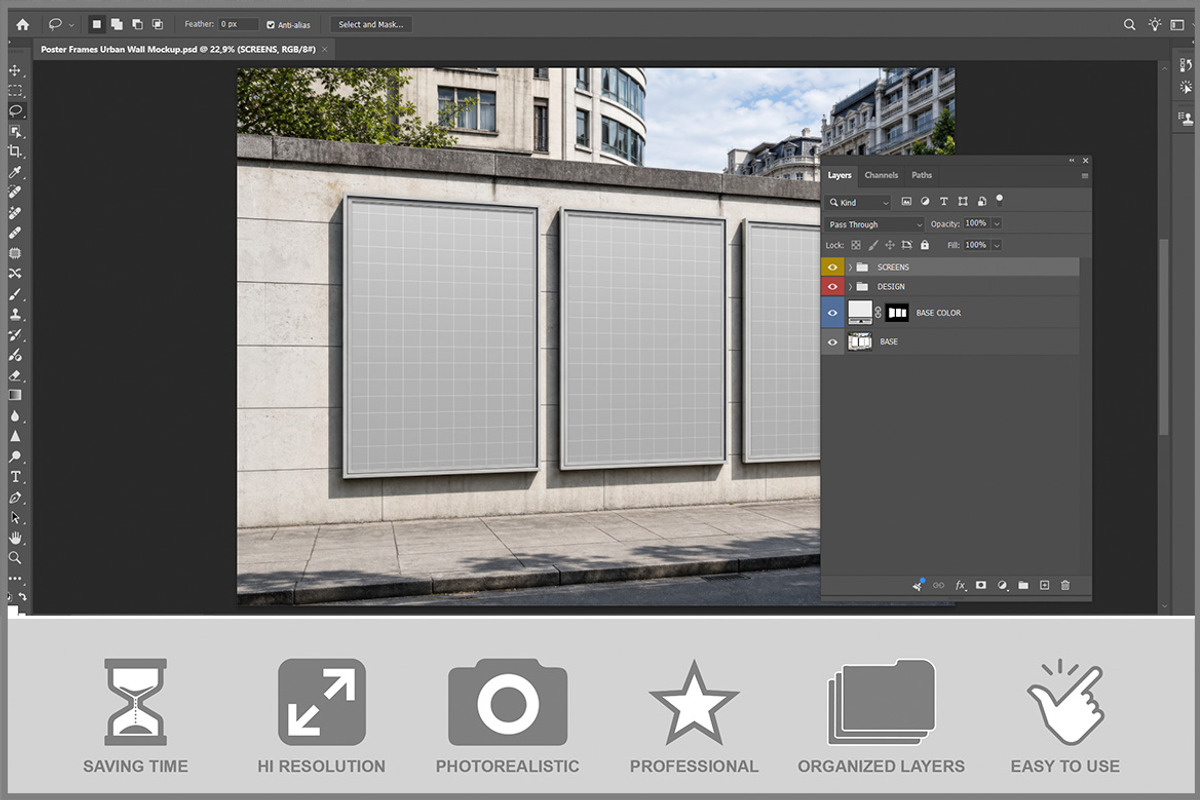 Poster Frames Urban Wall PSD, an Advertising Mockup by Bruno's Shop (Photo 2 of 3)
