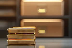 Stack of golden bars on the table, a Photo by AlyaAnd