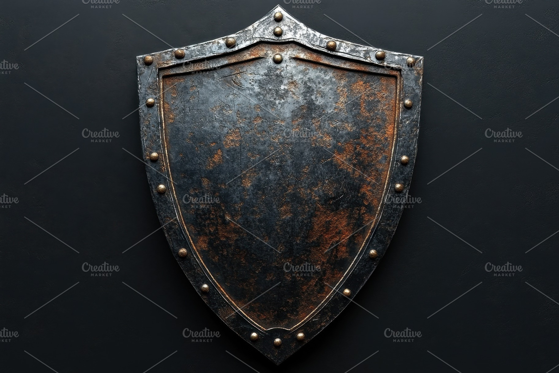 Old rusty shield displayed on a dark, a Photo by Tanuart