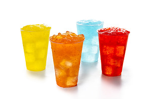 Colorful frozen slush drinks in plastic cups, a Food & Drink Photo by etorres69