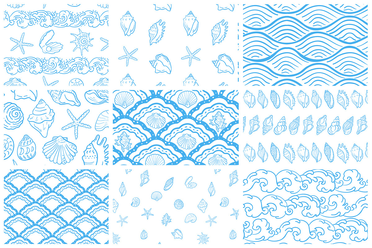 Seashells Lineart vector patterns, a Pattern Graphic by Carpet Tapete Pretzel (Photo 2 of 14)