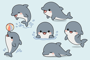 Baby Dolphin Cartoon Character Set, an Animal Illustration by Artpon Illustration