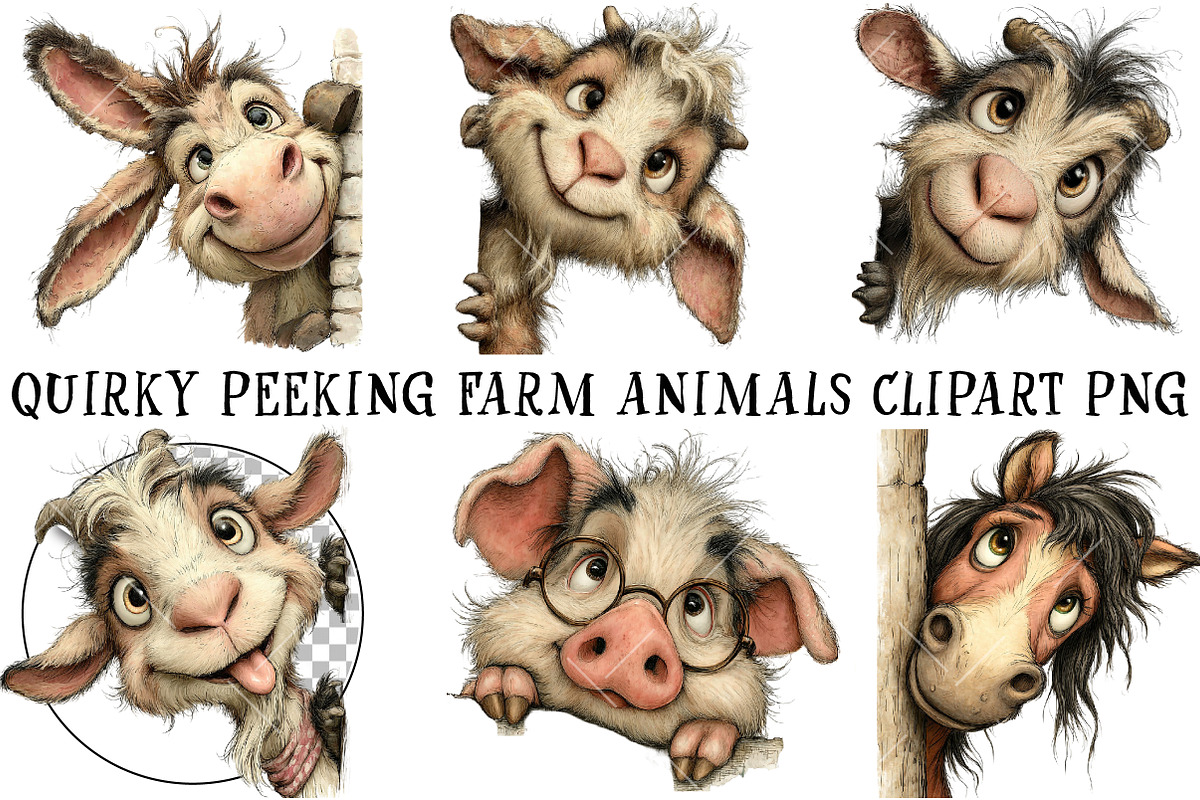Quirky Peeking Farm Animals Clipart, an Illustration by OK Design (Photo 2 of 6)