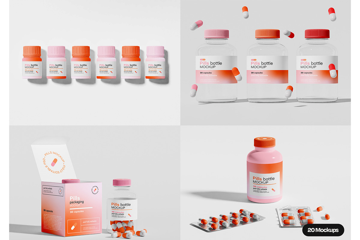 Pill Bottle Packaging Mockup Set, a Packaging Mockup by Mego-studio (Photo 2 of 10)