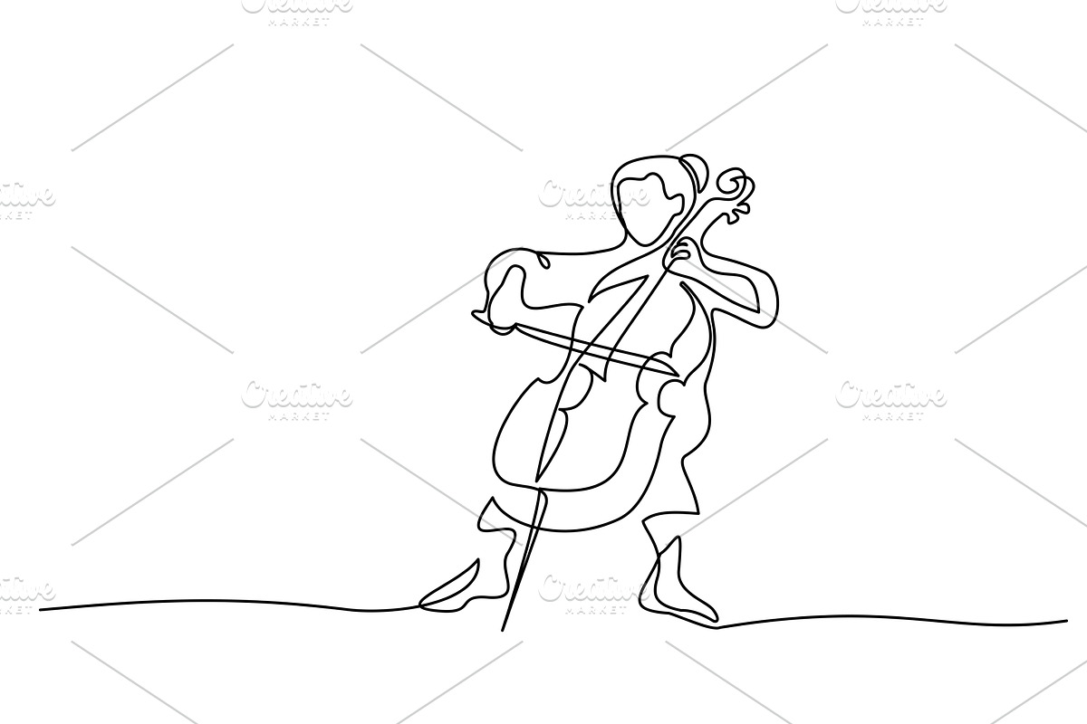 Musician playing cello. Continuous, a Person Illustration by Valenty