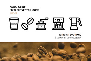 50 Coffee Icons, an Outline Icon by Side Project
