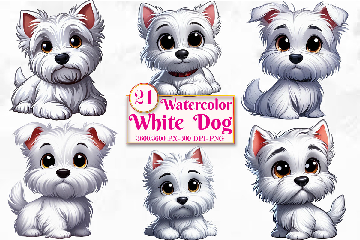 Watercolor White Dog PNG clipart, a Seasonal Illustration by Craft Nest (Photo 1 of 5)