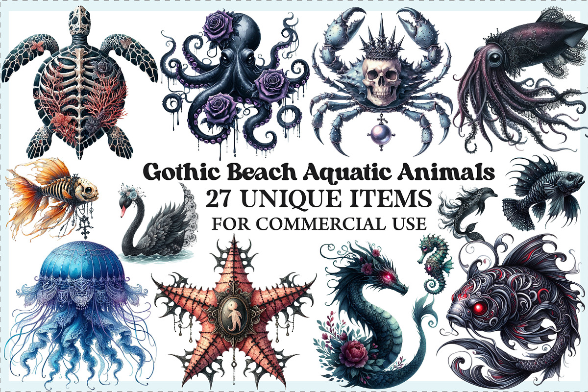 Summer Gothic Beach Aquatic Animals, an Illustration by Craft Nest (Photo 1 of 6)