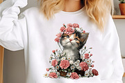 Whimsical Floral Kitten Clipart, a Seasonal Illustration by designcity5 (Thumbnail 3 of 5)