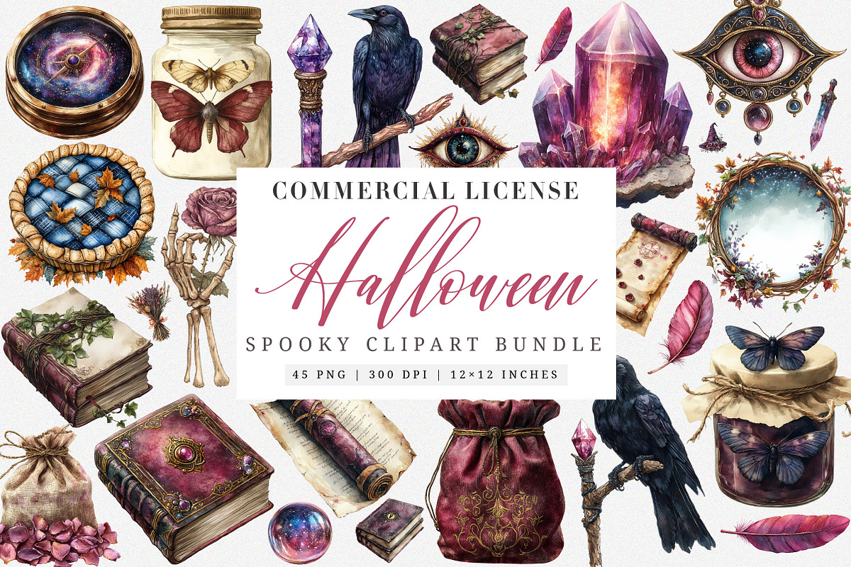 Elegant Spooky Watercolor Set PNG, an Illustration by SinaCreation (Photo 1 of 7)