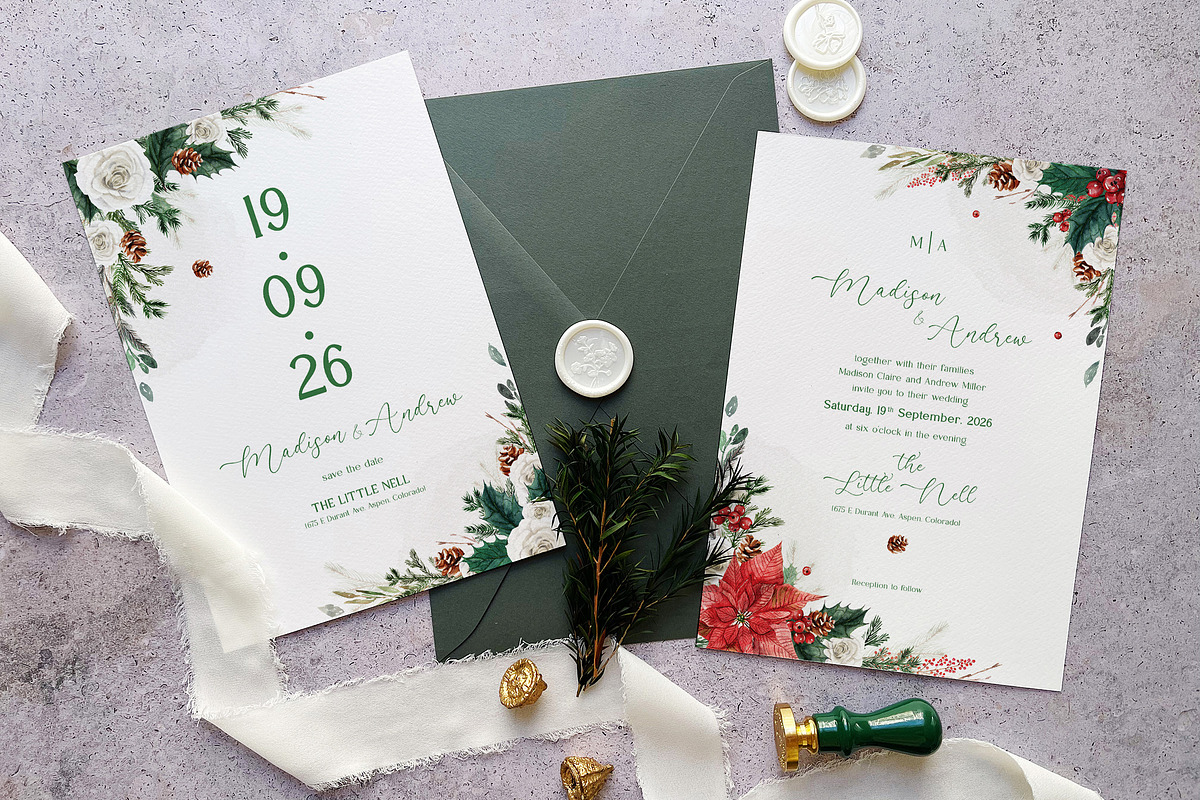Christmas Wedding Suite, an Invitation Template by BlueRobinDesignShop (Photo 2 of 5)