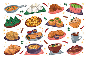 Set of Indian dish or food. Vector, a Food Illustration by Elegant Solution
