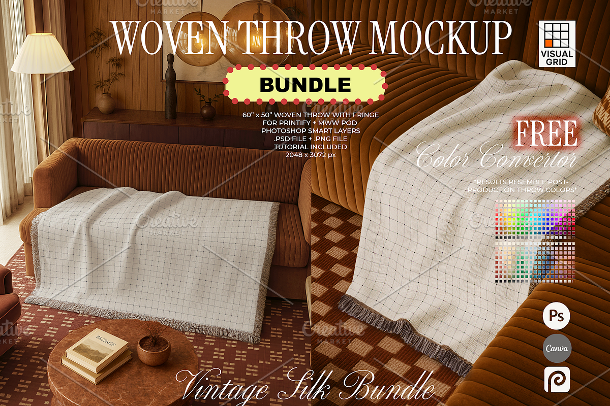 Woven Throw Mockup Bundle - 2 Files, a Household Mockup by VisualGrid (Photo 1 of 5)