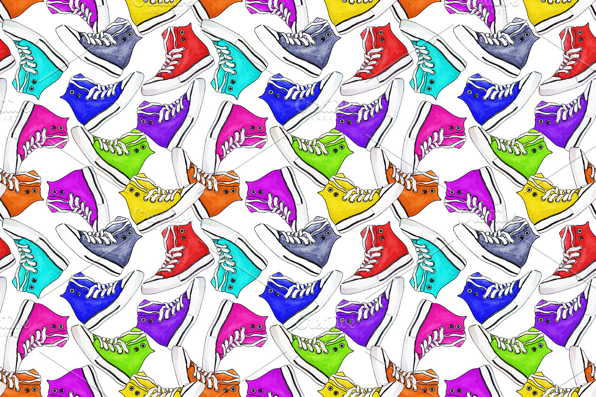 Watercolor sneakers seamless pattern, a Pattern Graphic by Art By Silmairel (Photo 2 of 2)