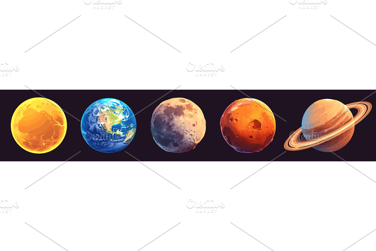planets cartoon set. planet sun, an Illustration by Stock-Smart-Start
