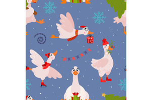 Christmas geese seamless pattern, an Animal Illustration by LadadikArt