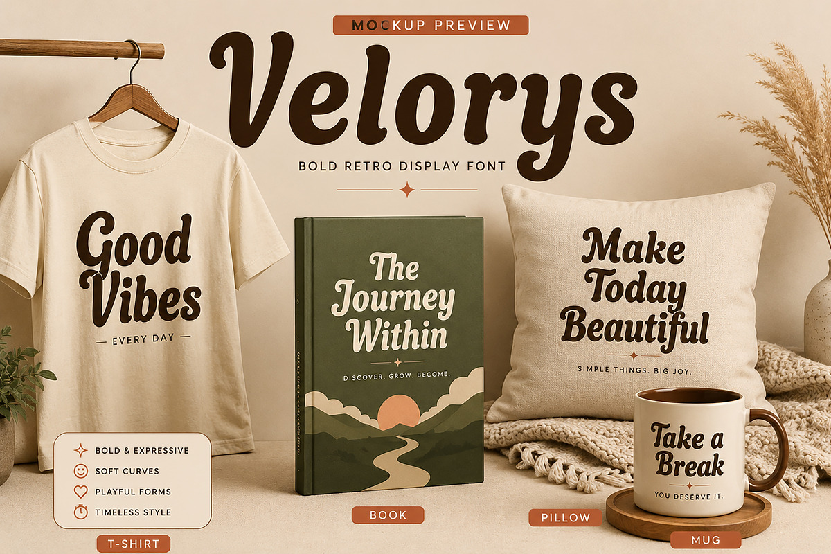 Velorys – Bold Retro Display Font, a Script Font by Wow Magic (Photo 2 of 6)