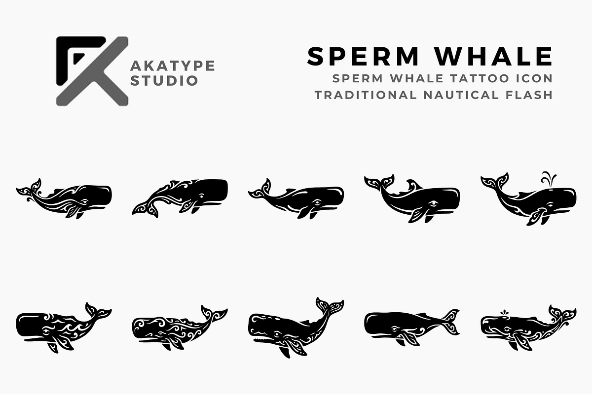 Sperm Whale Tattoo Icon, a Solid Icon by Akatype Studio (Photo 1 of 3)