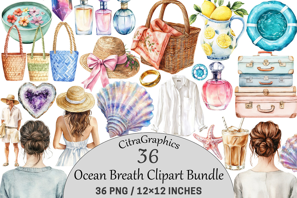 Watercolor Ocean Breath Clipart, an Illustration by CitraGraphics (Photo 1 of 5)