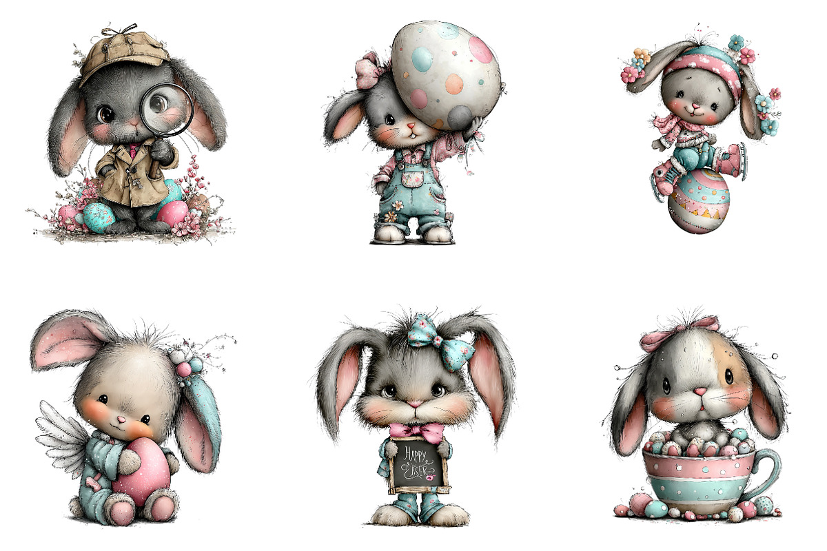 Whimsical Easter Bunny Clipart, an Illustration by CreationArt (Photo 4 of 6)