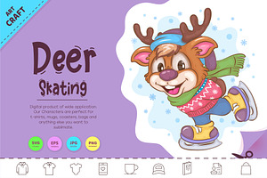 Cartoon Deer Skating. Clipart.