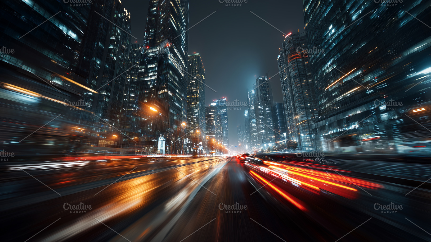 Traffic in city at night in blurred, a Transportation Photo by MistyDay