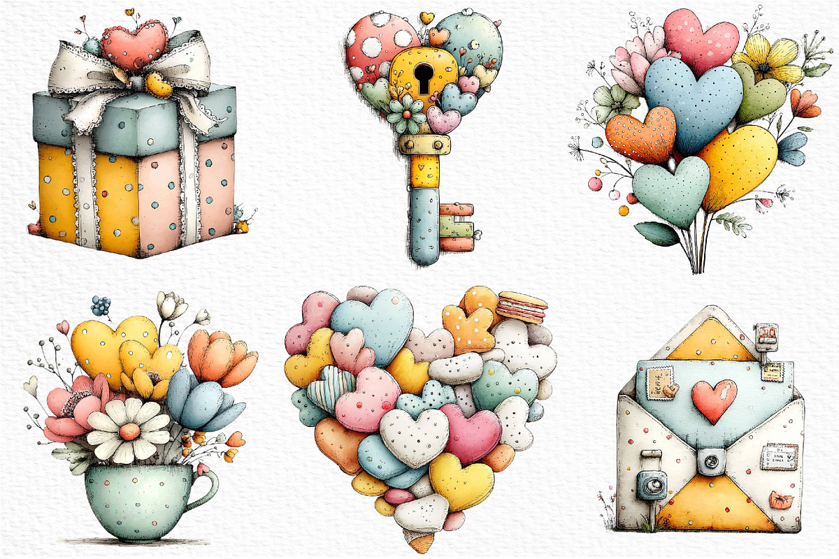 Whimsical Valentine's Day Clipart, an Illustration by Craft Nest (Photo 5 of 11)