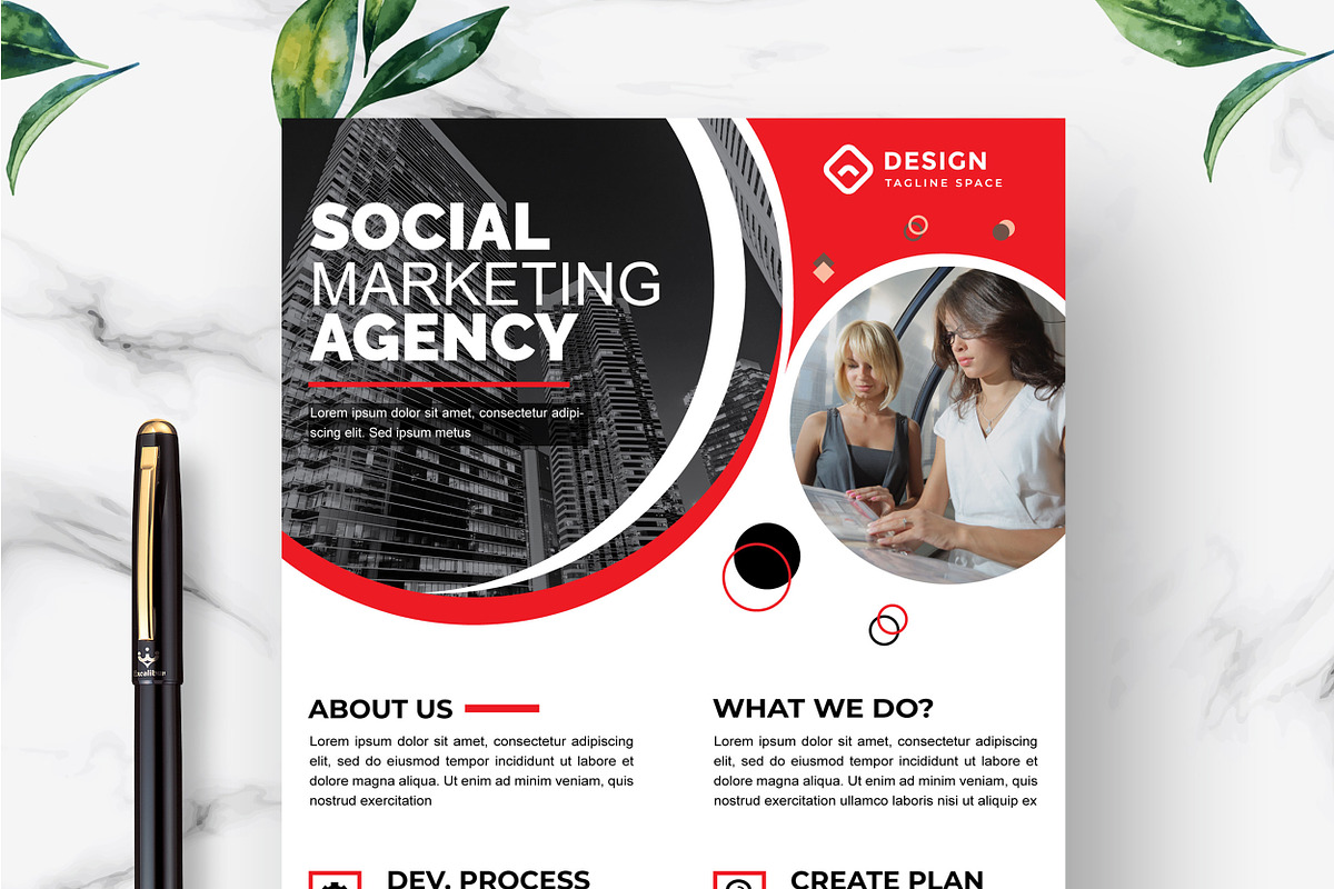 Flyer Template Red Color Design
