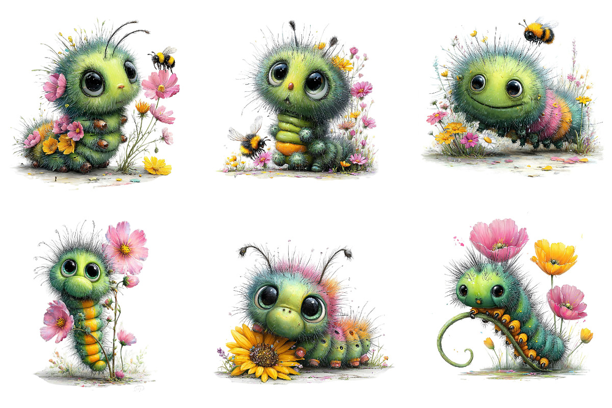 Watercolor Spring Caterpillar Clipar, an Illustration by Dream Creation (Photo 4 of 7)