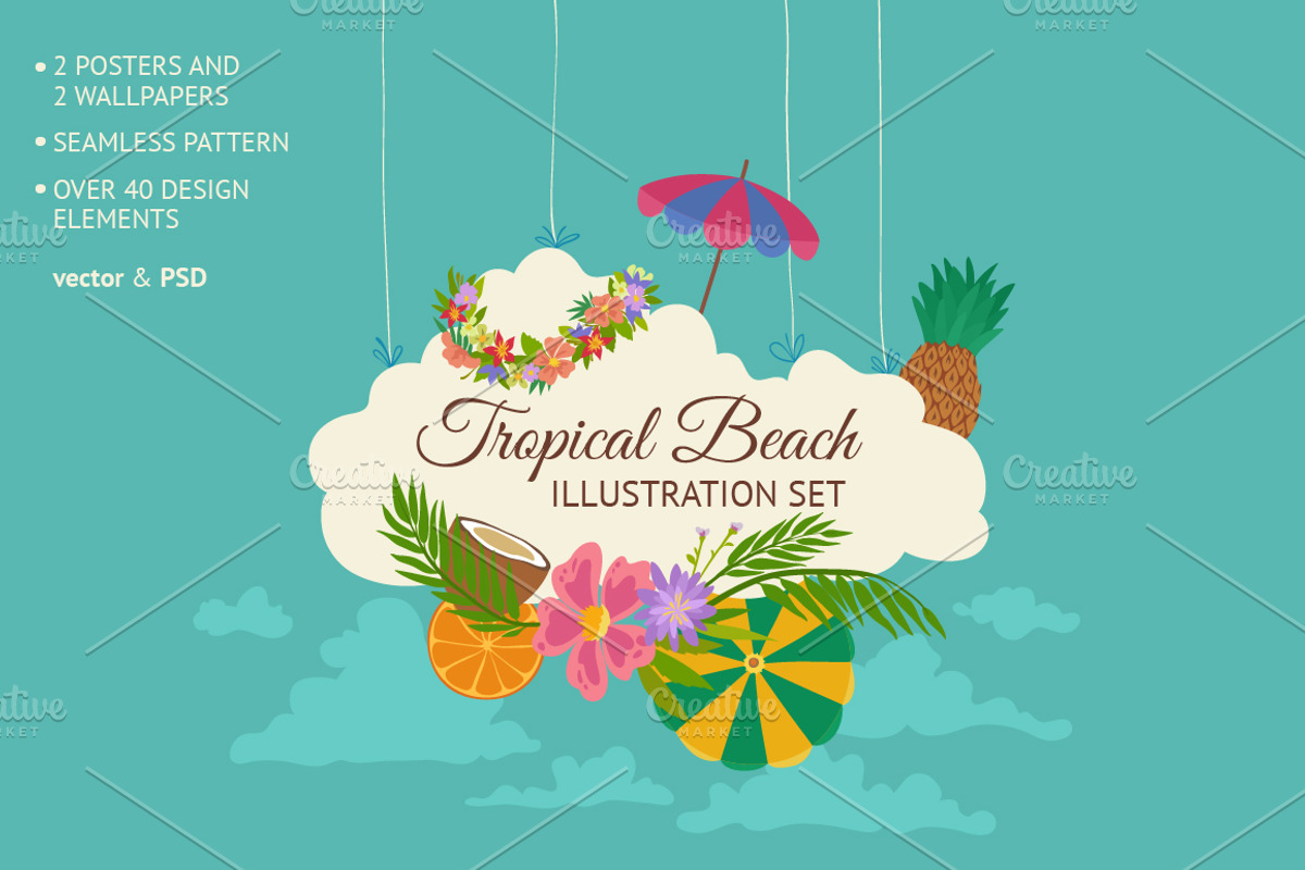 Tropical Beach Freehand Drawings, a Decorative Illustration by Adiemus (Photo 1 of 7)
