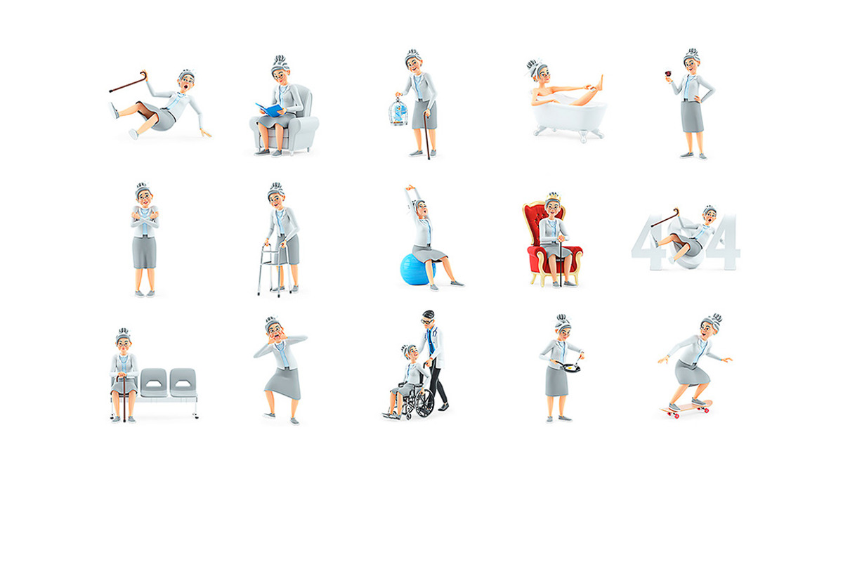 Cartoon Granny – Set of 50 Poses, a Person Illustration by 3DMask (Photo 5 of 6)