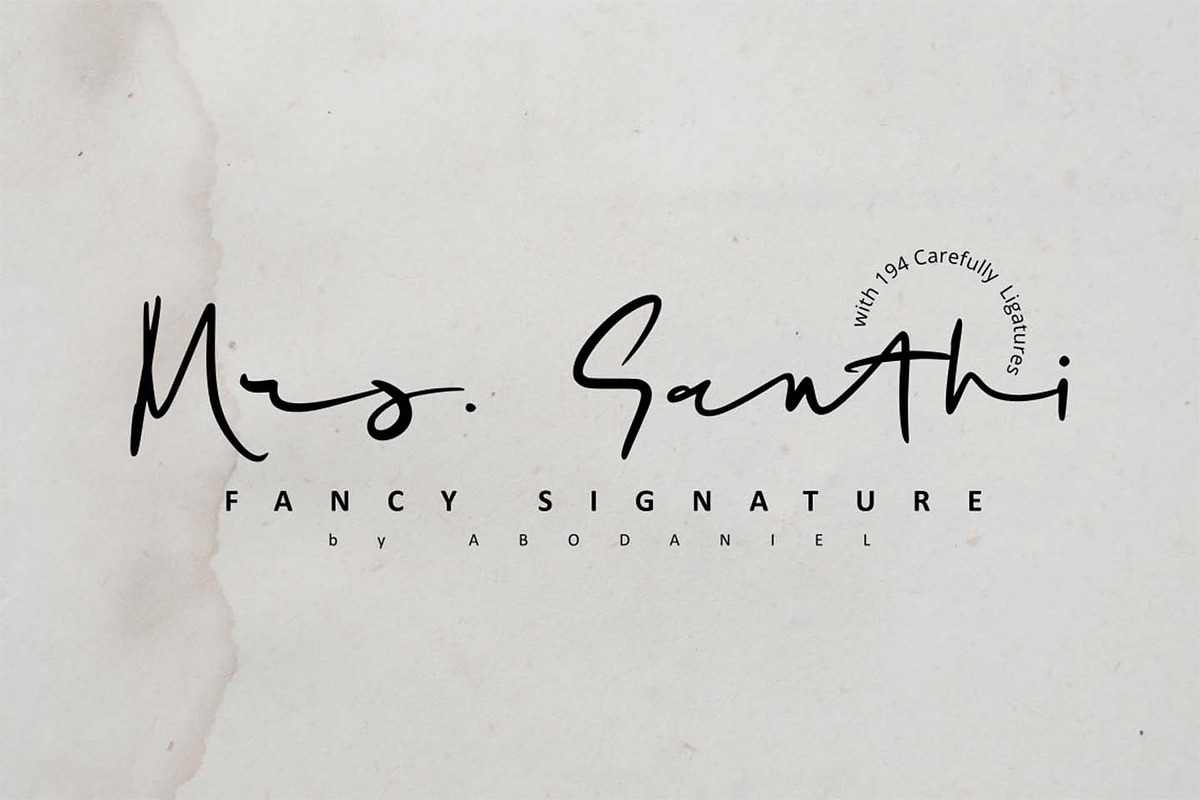 Mrs Santhi, a Script Font by Abo Daniel Studio (Photo 1 of 13)