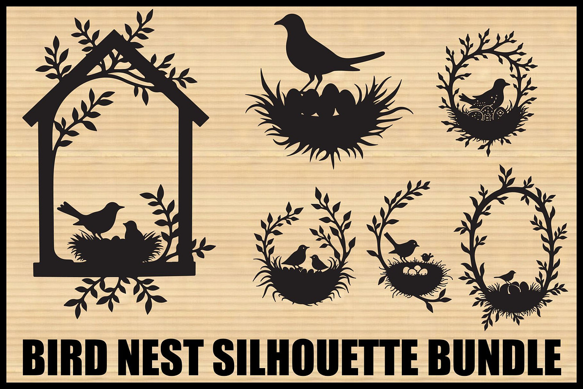 Bird Nest & Eggs Silhouette Bundle, an Illustration by Gfx_Store