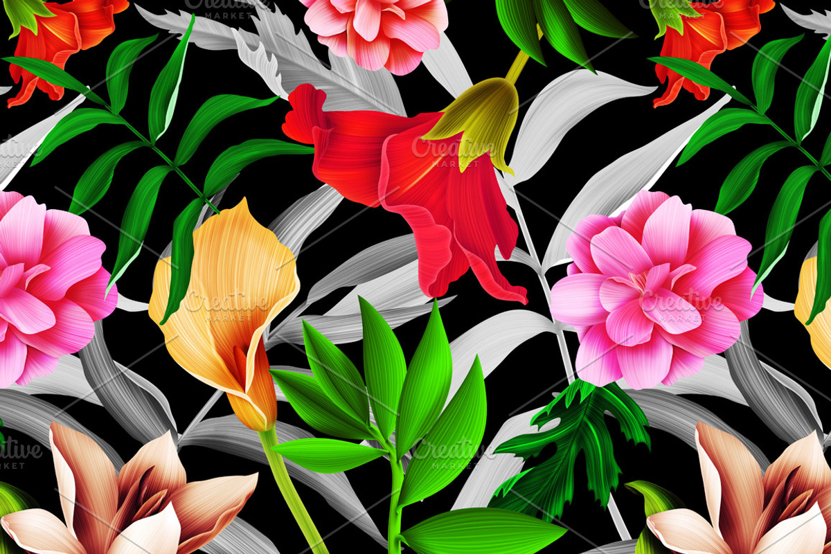 Tropical pattern. Jungle flowers