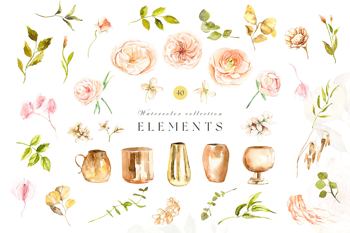 Watercolor wedding flowers, a Seasonal Illustration by MariGraphic boutique (Photo 9 of 10)