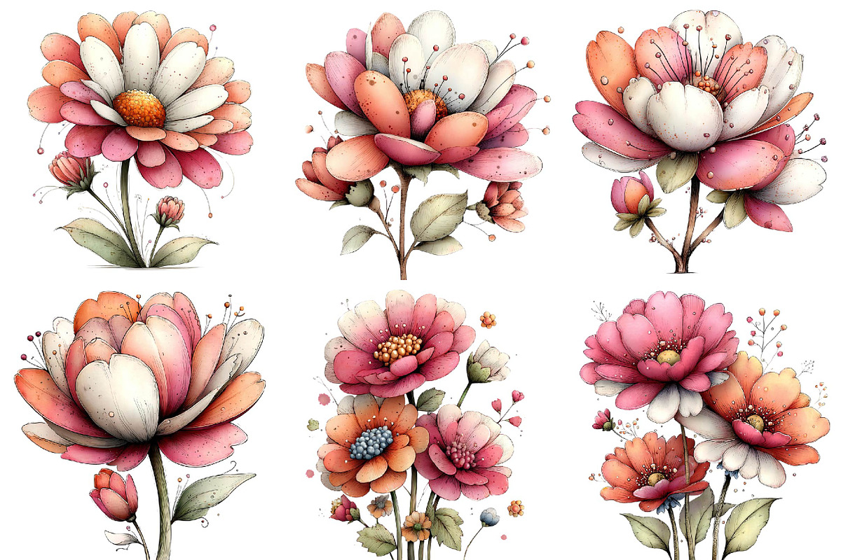 Whimsical Flowers Spring Clipart Bun, an Illustration by DreamPrint404 (Photo 4 of 6)