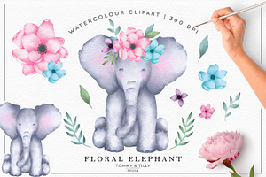Watercolour Floral Elephant Set