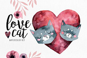 Watercolor Cats. Valentine's Day set, a Graphic by Noli Molly Store (Thumbnail 1 of 7)