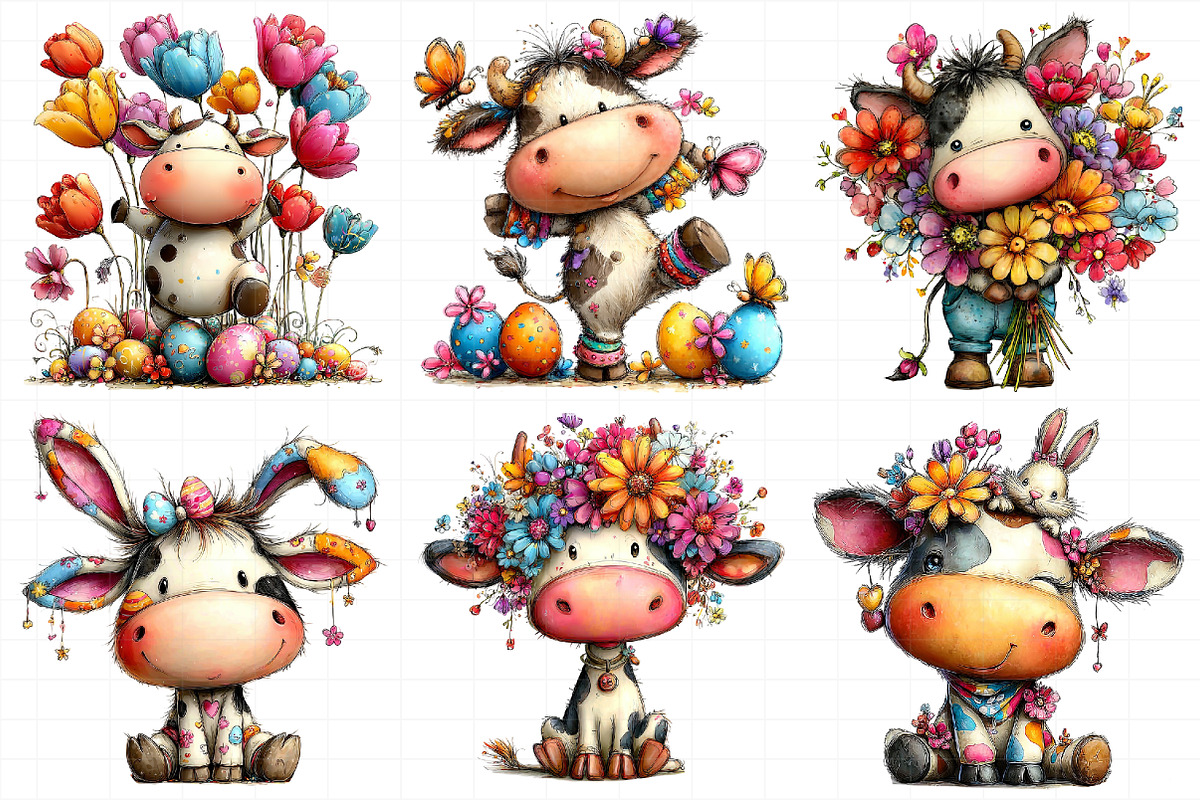 Watercolor Easter Funny Cow Clipart, an Illustration by Daily.Designs (Photo 7 of 7)