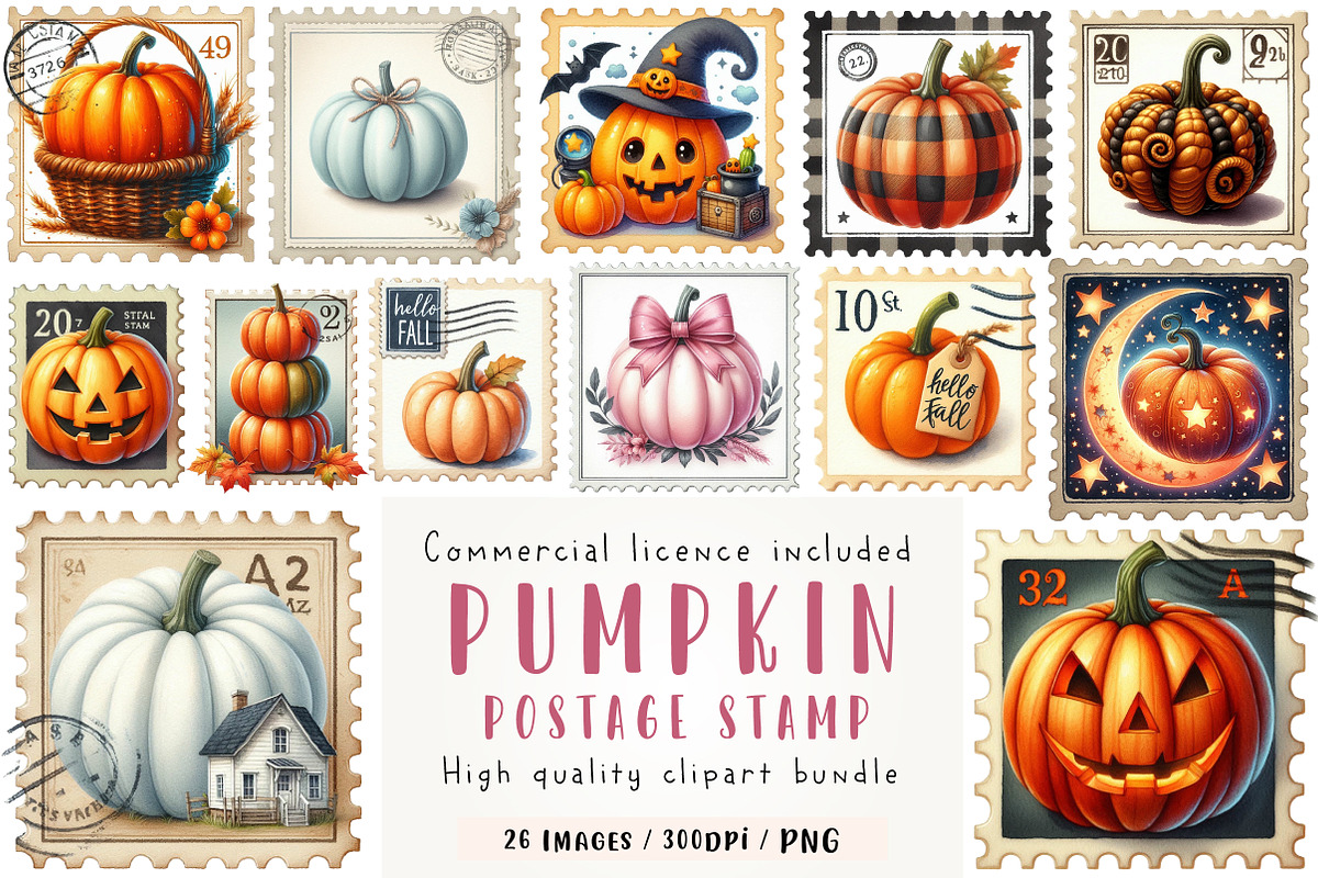 Pumpkin Postage Stamp Clipart, an Illustration by CreationArt (Photo 1 of 5)