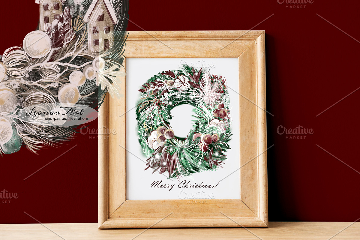 Merry Christmas Wreaths Clipart Set, a Seasonal Illustration by Leonaa art (Photo 19 of 21)