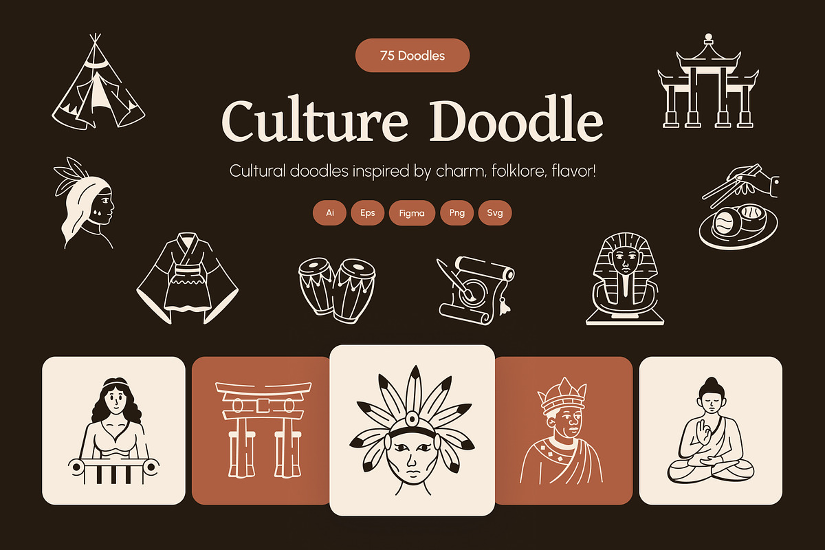 Culture Doodle Icon Set, an Outline Icon by Vectors Market (Photo 1 of 8)