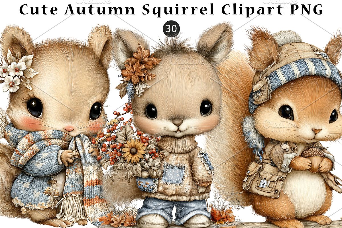 Cute Autumn Squirrel Clipart PNG, a Seasonal Illustration by CreationArt (Photo 1 of 4)