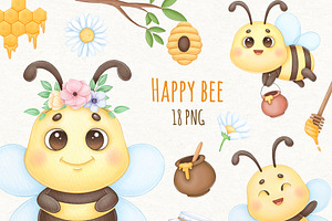 Cute Honey Bee Watercolor Clipart